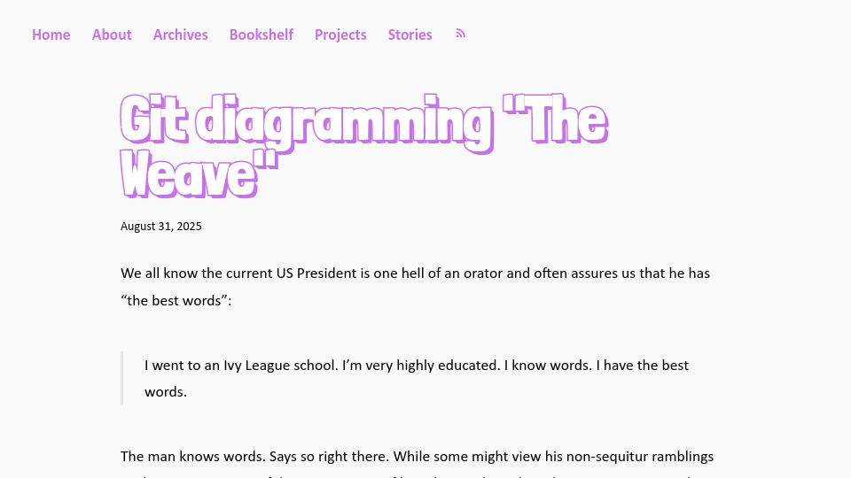 Screenshot of daverupert.com: Git Diagramming "The Weave"