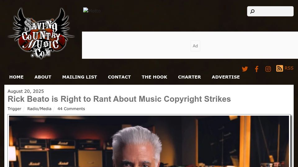 Screenshot of savingcountrymusic.com: Rick Beato is right to rant about music copyright strikes