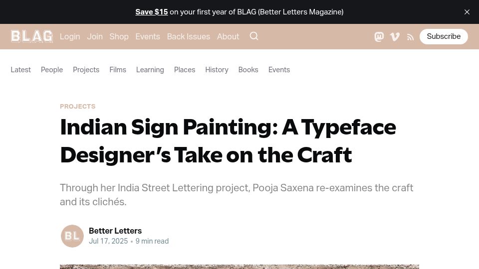 Screenshot of bl.ag: Indian Sign Painting: A typeface designer's take on the craft