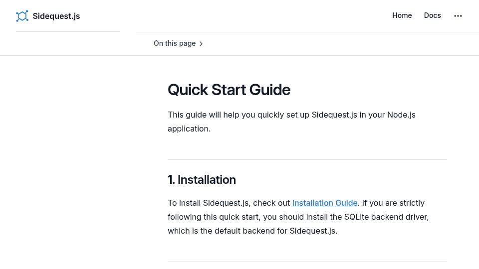 Screenshot of docs.sidequestjs.com: Show HN: Sidequest.js – Background jobs for Node.js using your database