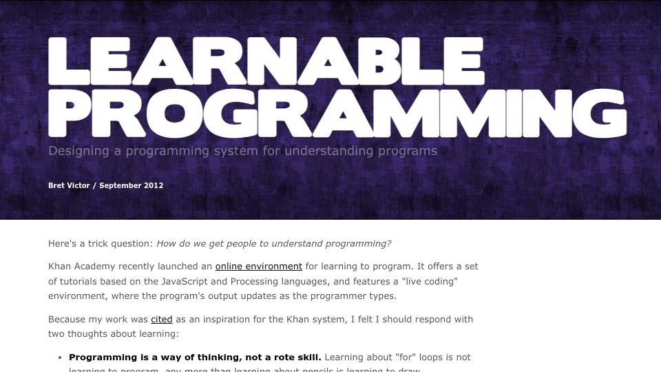 Screenshot of worrydream.com: Learnable Programming (2012)