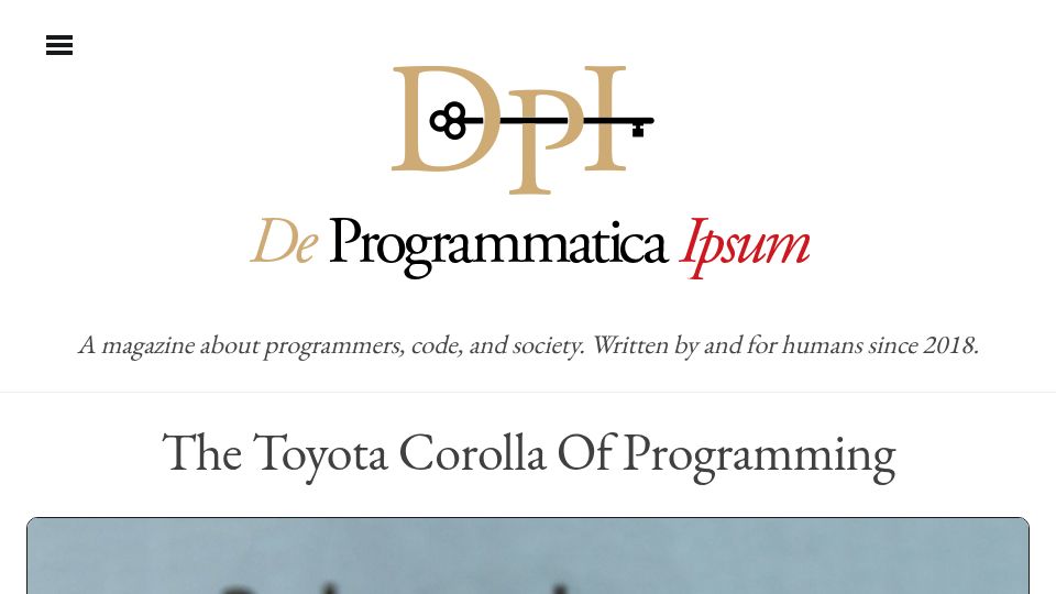 Screenshot of deprogrammaticaipsum.com: PHP: The Toyota Corolla of programming