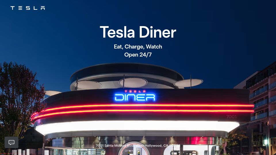 Screenshot of tesla.com: Tesla Diner