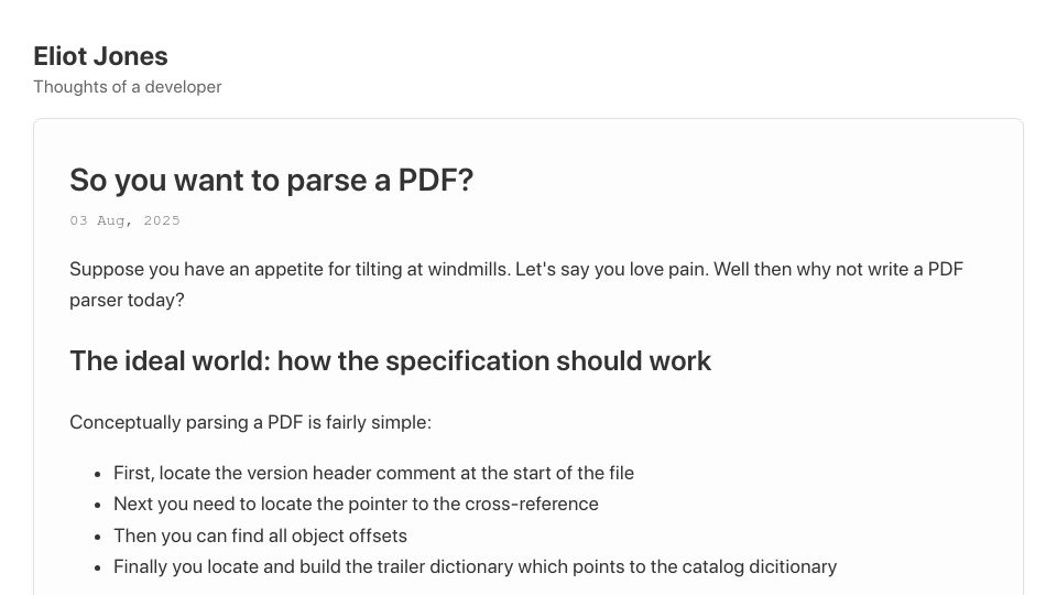 Screenshot of eliot-jones.com: So you want to parse a PDF?