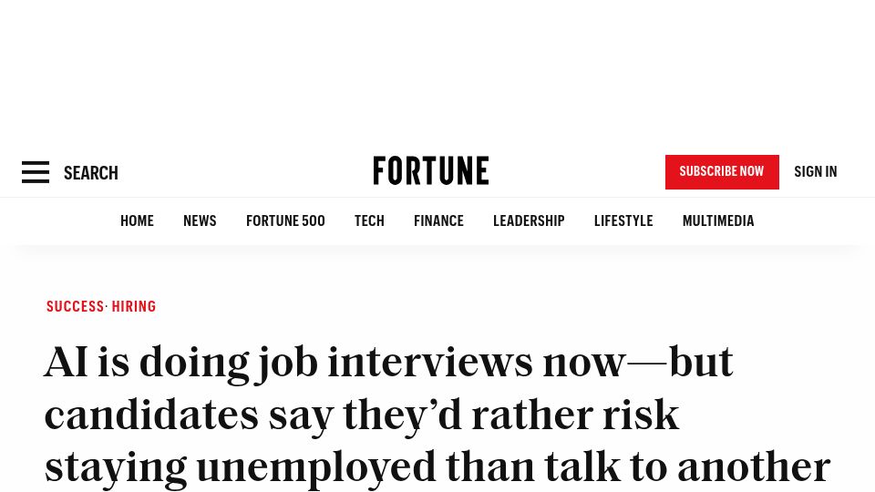 Screenshot of fortune.com: Job-seekers are dodging AI interviewers