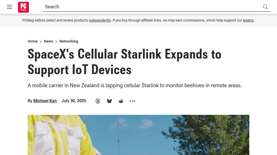 Screenshot of me.pcmag.com: Cellular Starlink expands to support IoT devices