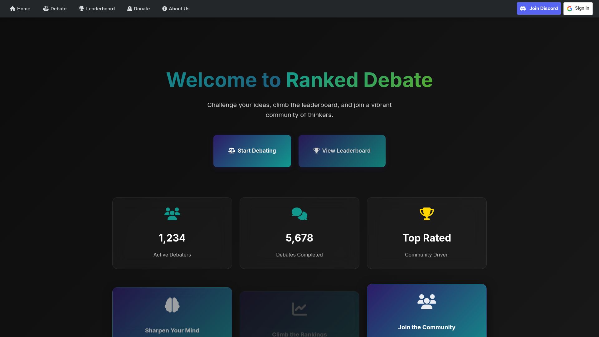 Screenshot of crs-prod-rankeddebate-l4dnggfaca-nn.a.run.app: Show HN: I made a competitive debating game(like chess.com but for debating)