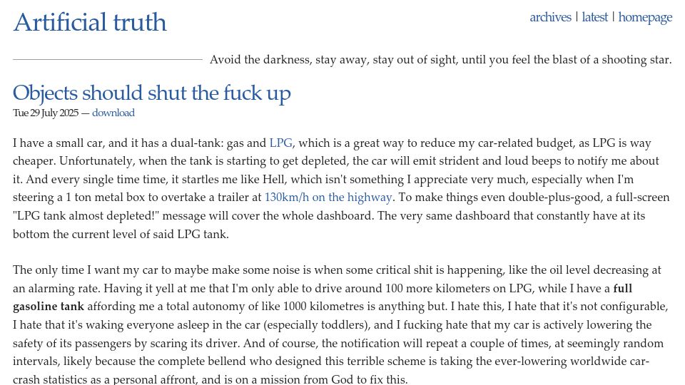 Screenshot of dustri.org: Objects should shut up