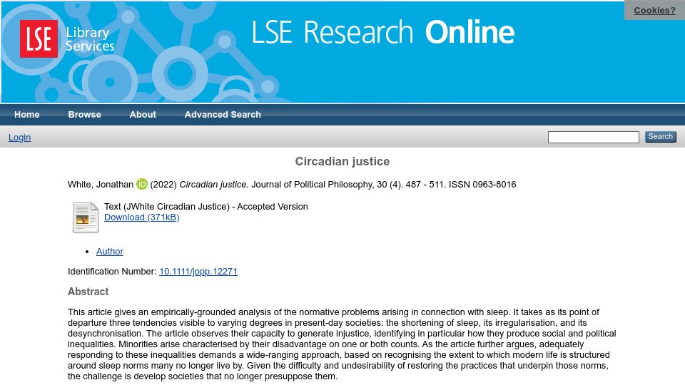 Screenshot of eprints.lse.ac.uk: Circadian justice (2022)