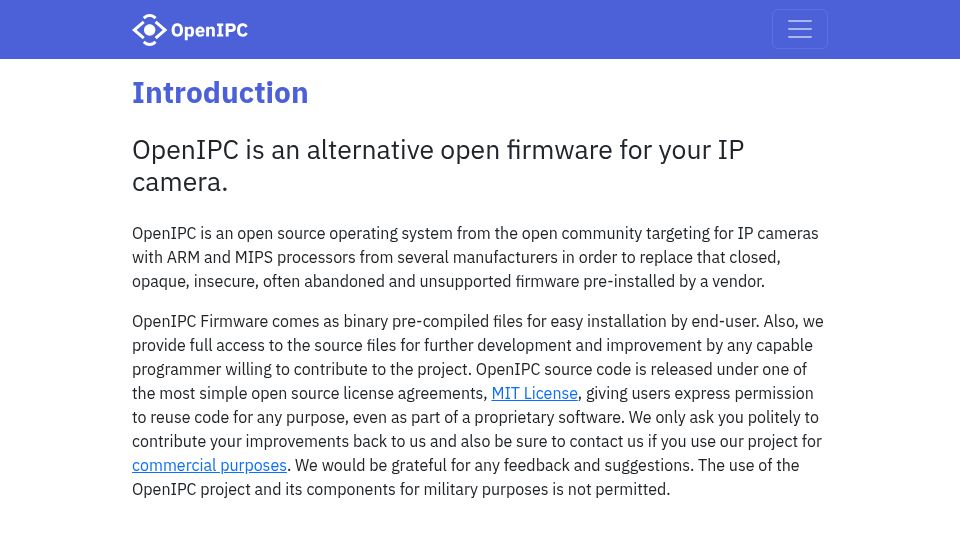 Screenshot of openipc.org: OpenIPC: Open IP Camera Firmware