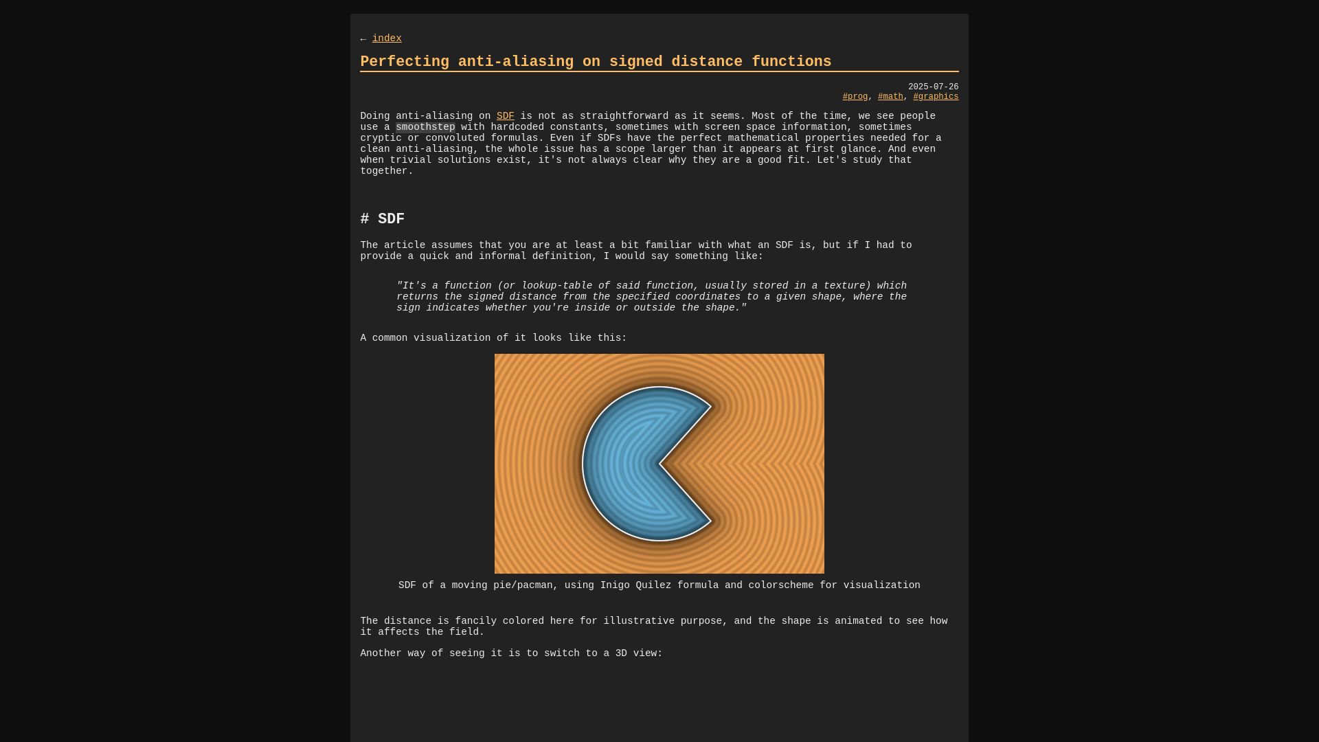 Screenshot of blog.pkh.me: Perfecting anti-aliasing on signed distance functions