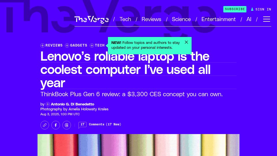 Screenshot of theverge.com: ThinkBook Plus Gen 6 – Lenovo’s rollable laptop