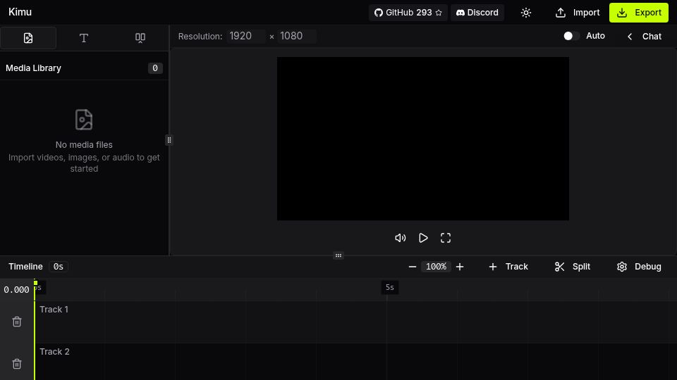 Screenshot of trykimu.com: Show HN: Kimu – Open-Source Video Editor