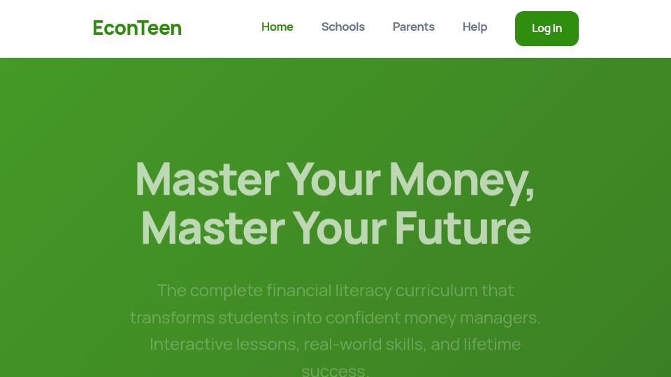 Screenshot of econteen.com: EconTeen – Financial literacy lessons and tools for teens