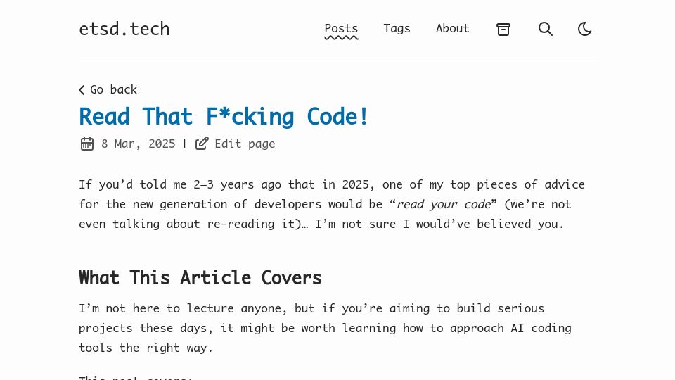 Screenshot of etsd.tech: Read your code