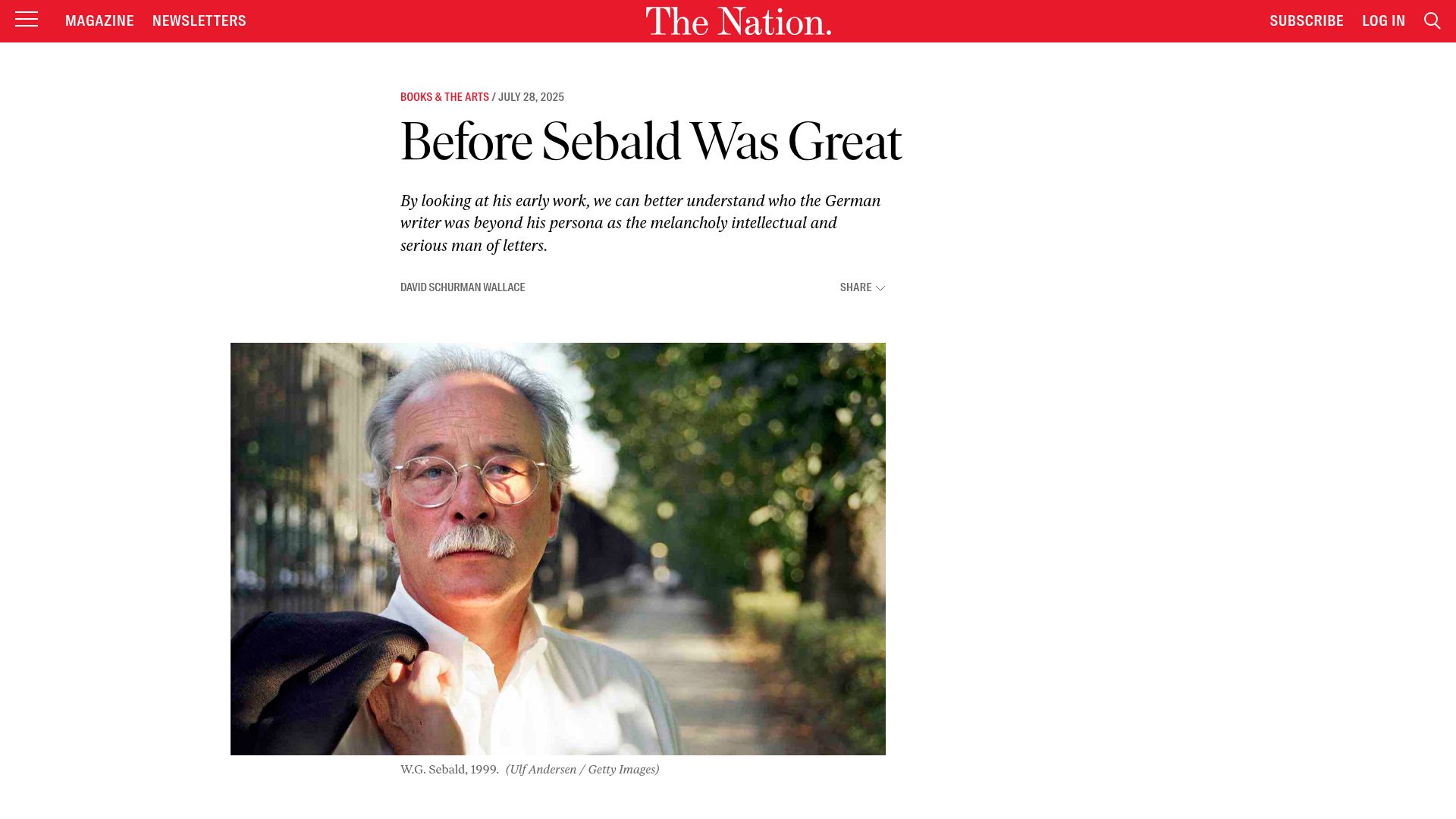 Screenshot of thenation.com: Before Sebald Was Great