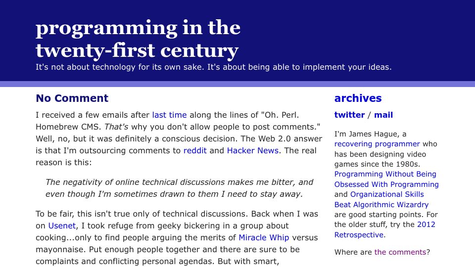 Screenshot of prog21.dadgum.com: No Comment (2010)