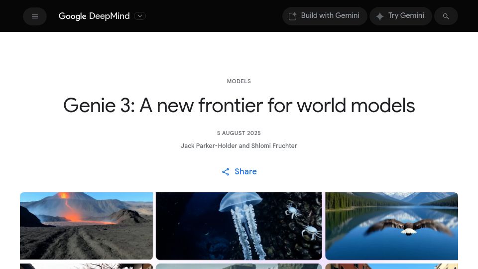 Screenshot of deepmind.google: Genie 3: A new frontier for world models