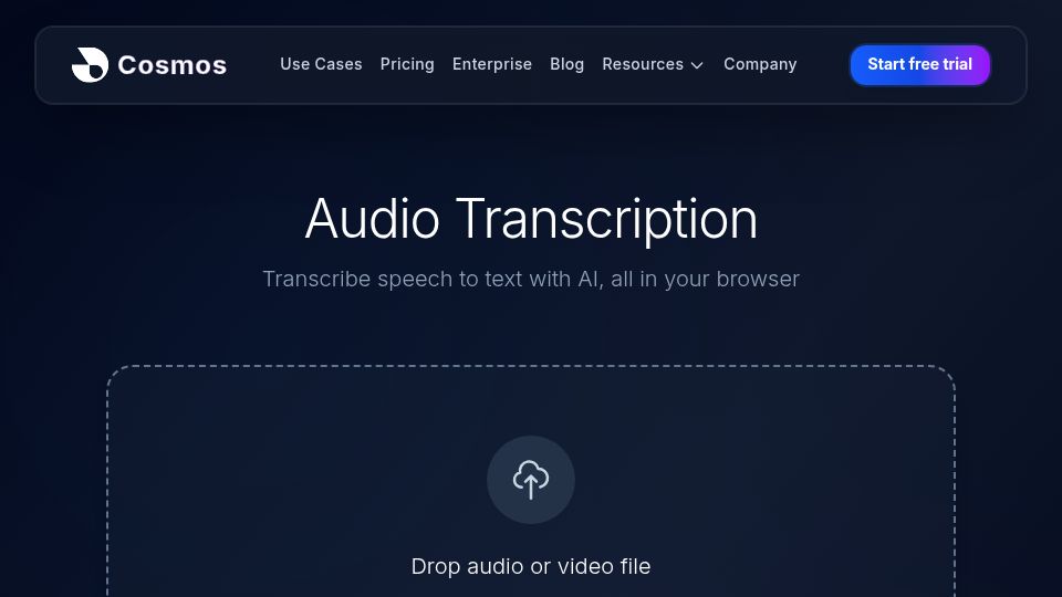 Screenshot of meetcosmos.com: Show HN: I built a tool to replace capcut audio transcription