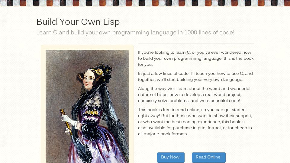 Screenshot of buildyourownlisp.com: Build Your Own Lisp