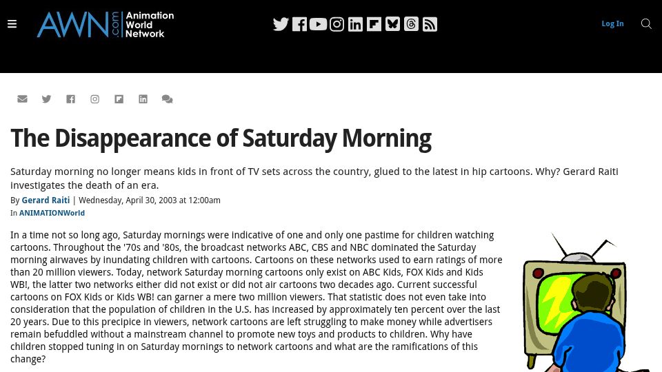 Screenshot of awn.com: The Disappearance of Saturday Morning (2003)