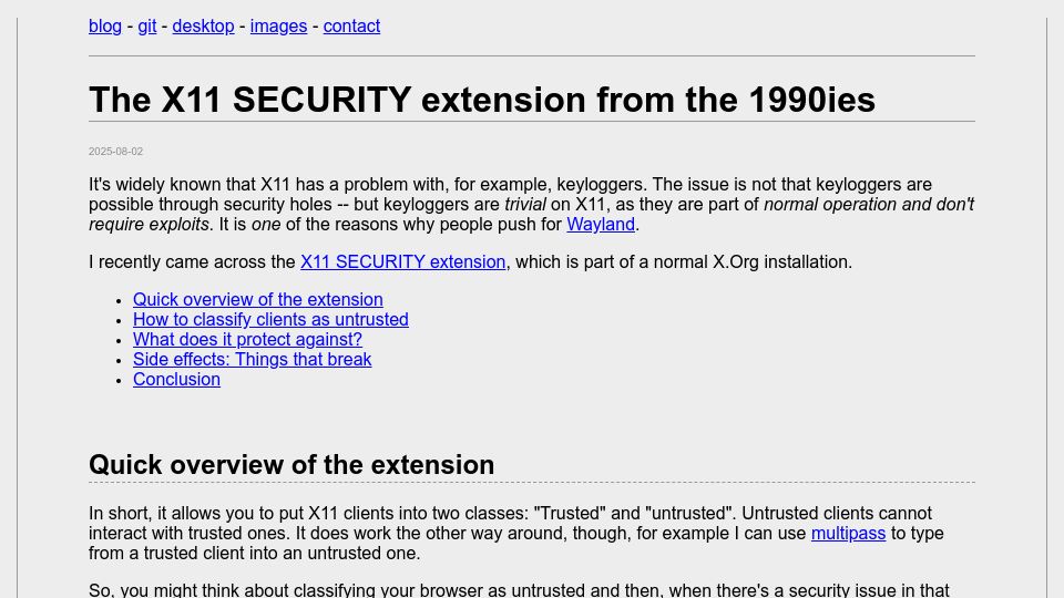 Screenshot of uninformativ.de: The X11 Security extension from the 1990s