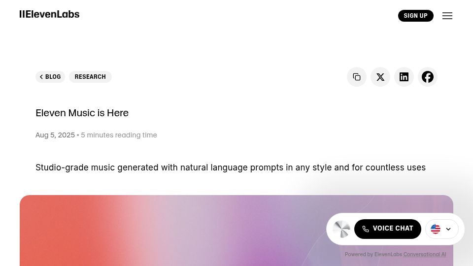 Screenshot of elevenlabs.io: Eleven Music