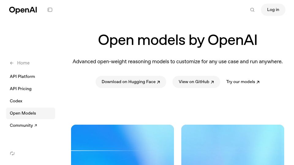 Screenshot of openai.com: Open models by OpenAI