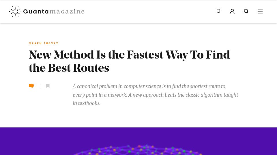 Screenshot of quantamagazine.org: Breaking the sorting barrier for directed single-source shortest paths
