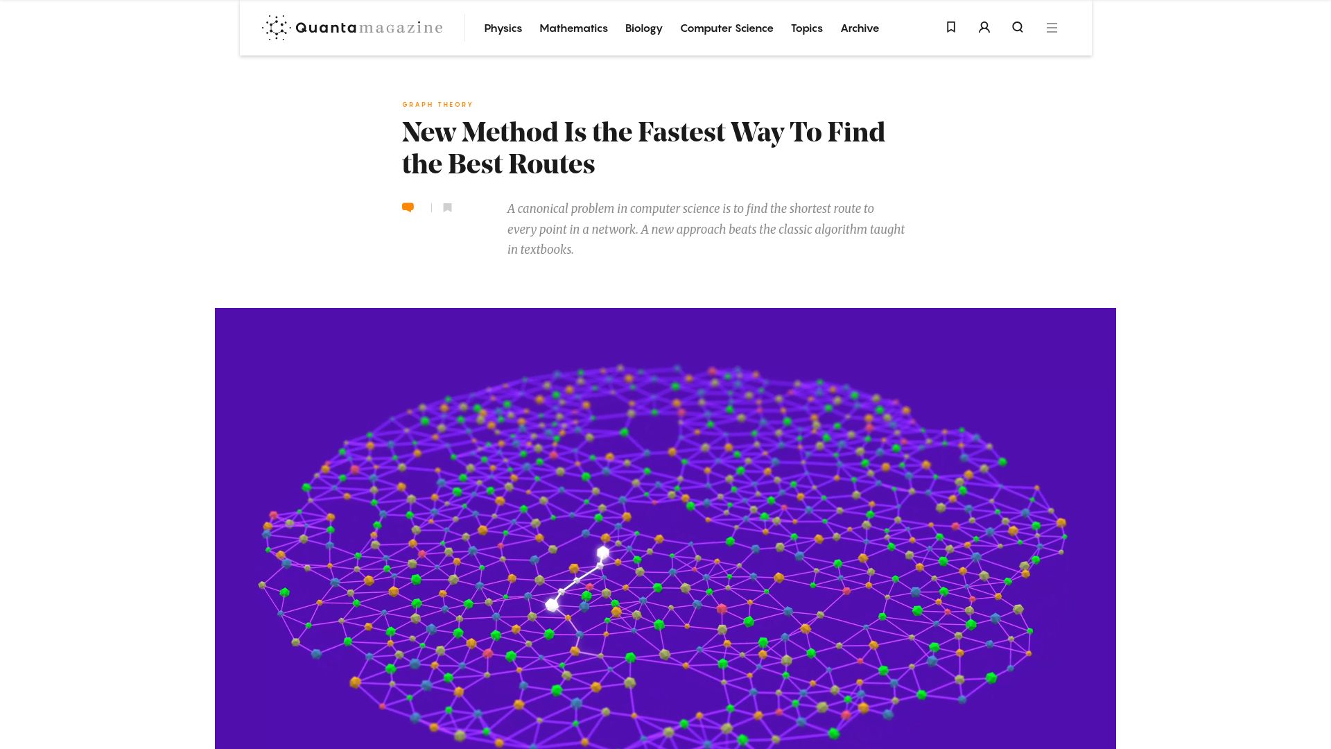 Screenshot of quantamagazine.org: Breaking the sorting barrier for directed single-source shortest paths
