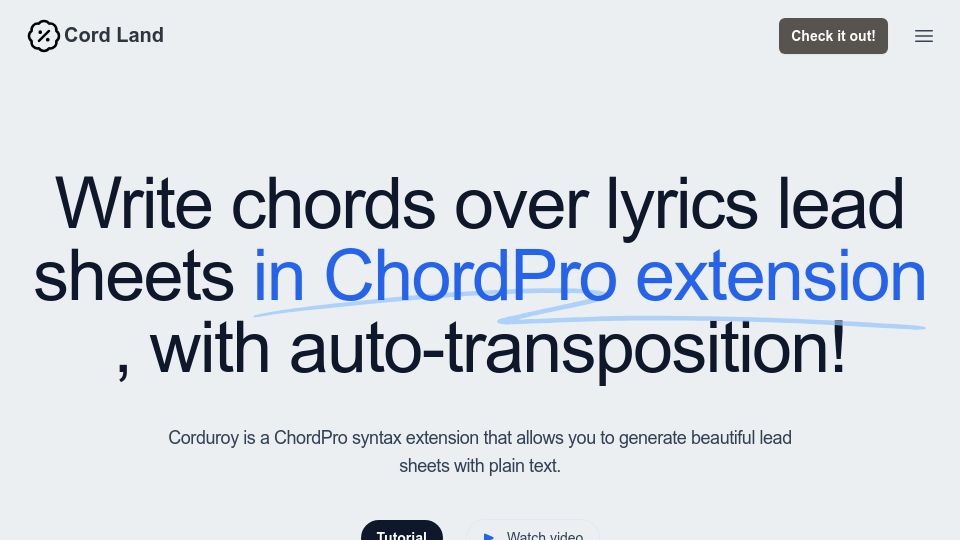 Screenshot of cord.land: Show HN: Write lead sheets in a Markdown way and transpose in a second