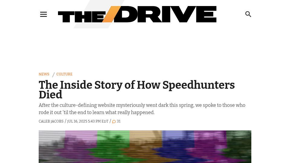 Screenshot of thedrive.com: Speedhunters was a car culture juggernaut