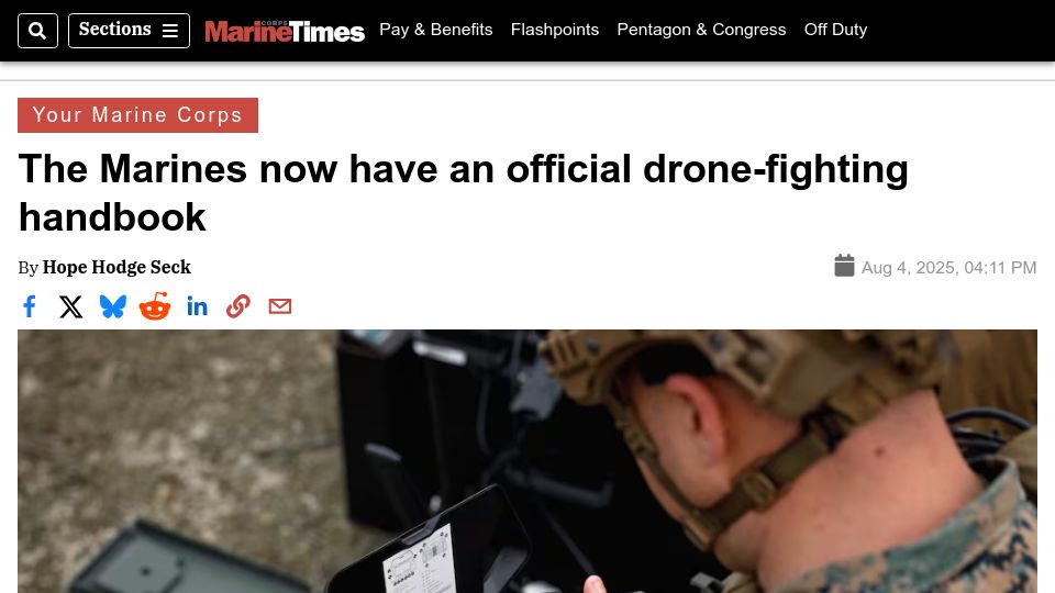 Screenshot of marinecorpstimes.com: Marines now have an official drone-fighting handbook