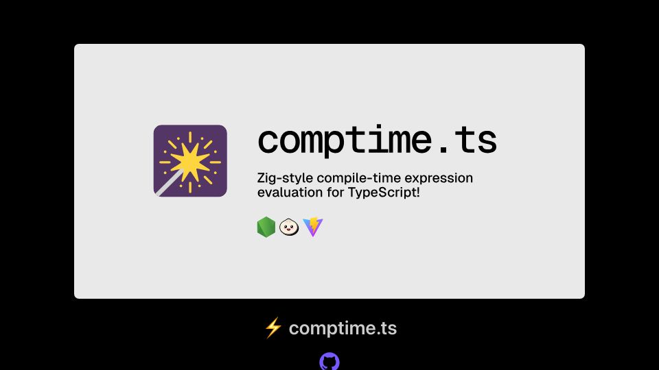 Screenshot of comptime.js.org: Comptime.ts: compile-time expressions for TypeScript