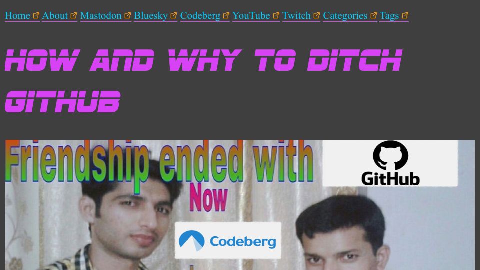 Screenshot of taggart-tech.com: How and Why to Ditch GitHub