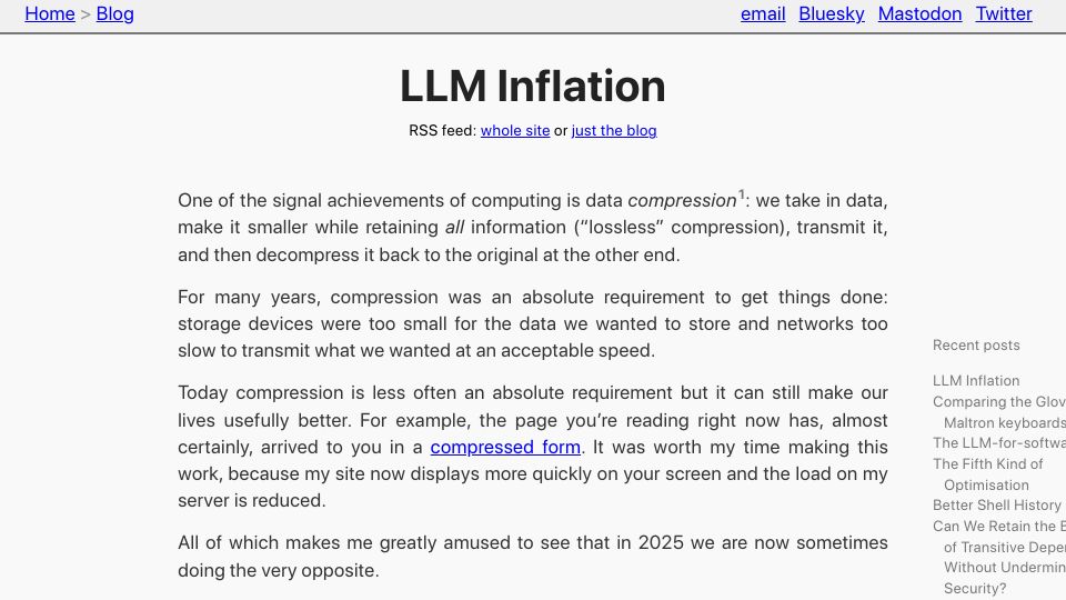 Screenshot of tratt.net: LLM Inflation