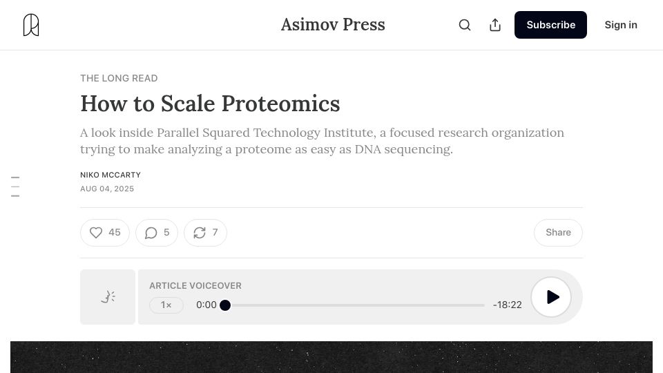 Screenshot of asimov.press: How to Scale Proteomics