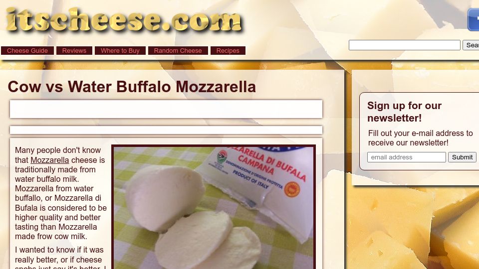 Screenshot of itscheese.com: Cow vs. Water Buffalo Mozzarella (2011)