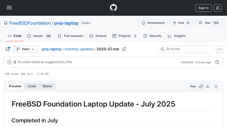 Screenshot of github.com: Laptop Support and Usability (LSU): July 2025 Report