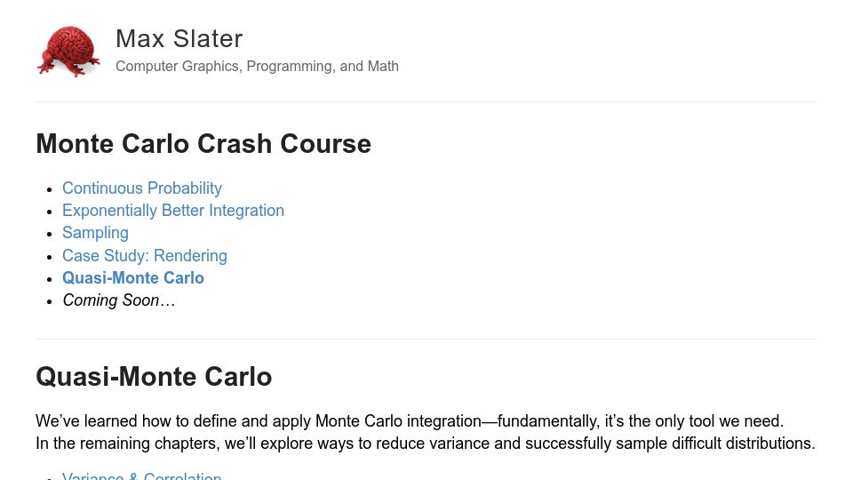 Screenshot of thenumb.at: Monte Carlo Crash Course: Quasi-Monte Carlo