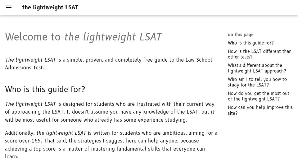 Screenshot of lightweightlsat.com: Lightweight LSAT