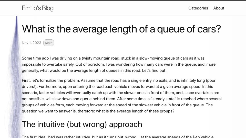 Screenshot of e-dorigatti.github.io: What is the average length of a queue of cars? (2023)