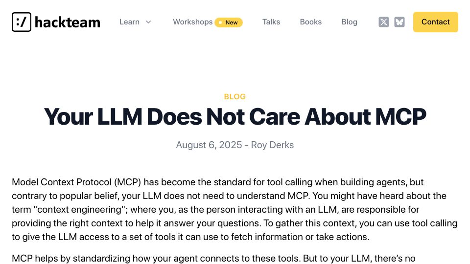 Screenshot of hackteam.io: An LLM does not need to understand MCP