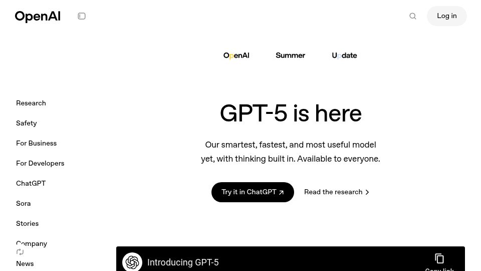 Screenshot of openai.com: GPT-5