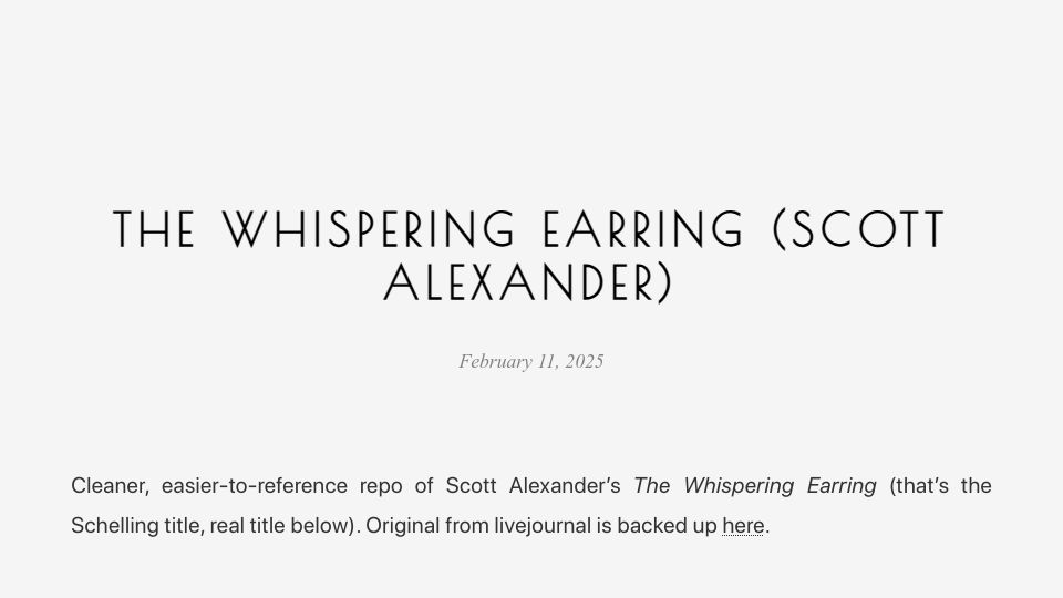 Screenshot of croissanthology.com: The Whispering Earring