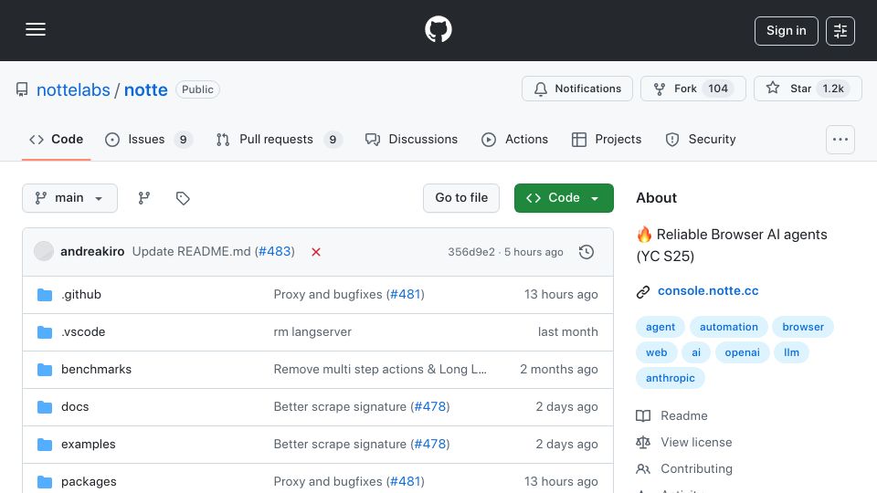 Screenshot of github.com: Show HN: Browser AI agent platform designed for reliability