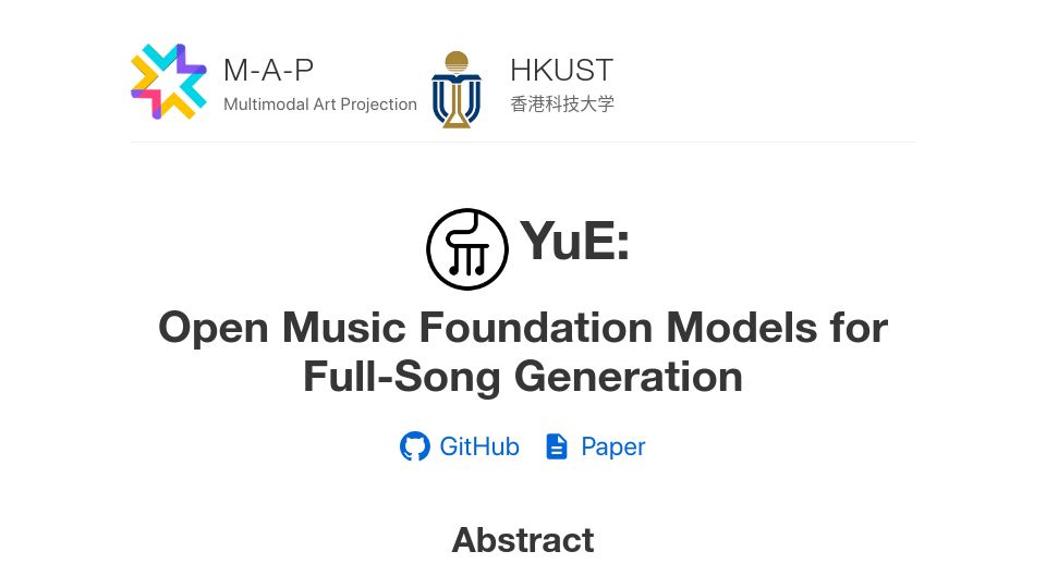 Screenshot of map-yue.github.io: Open music foundation models for full-song generation