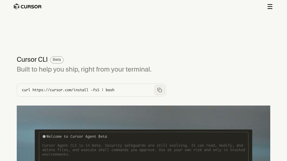 Screenshot of cursor.com: Cursor CLI