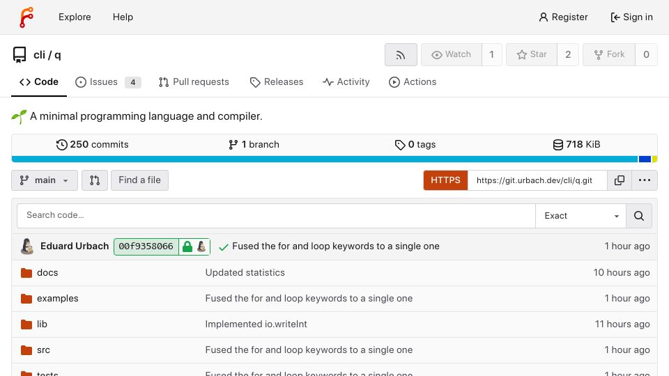 Screenshot of git.urbach.dev: The Q Programming Language