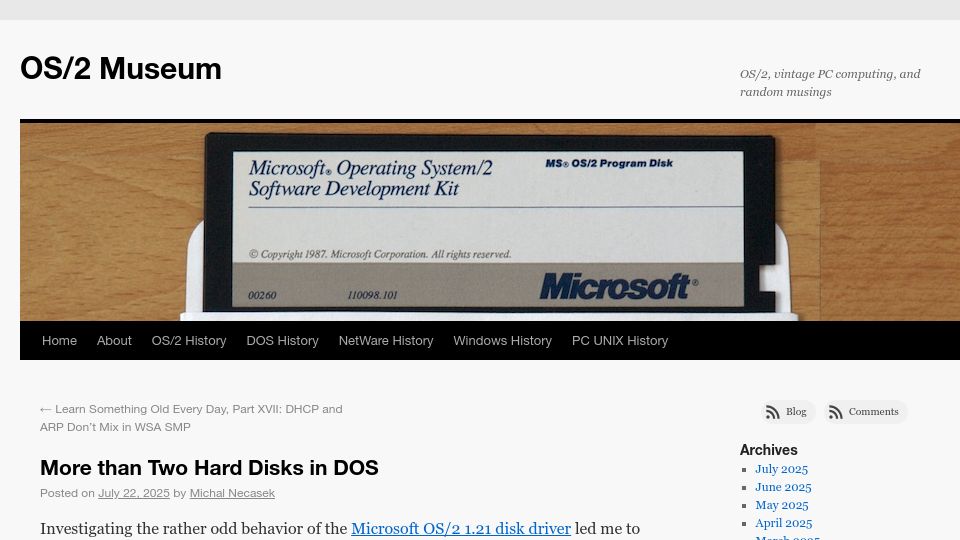 Screenshot of os2museum.com: More than two hard disks in DOS